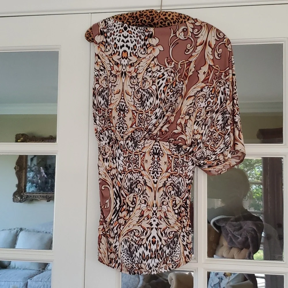 LEOPARD PRINT ROUCHED TUNIC TOP OR MINI DRESS - Picture 3 of 4